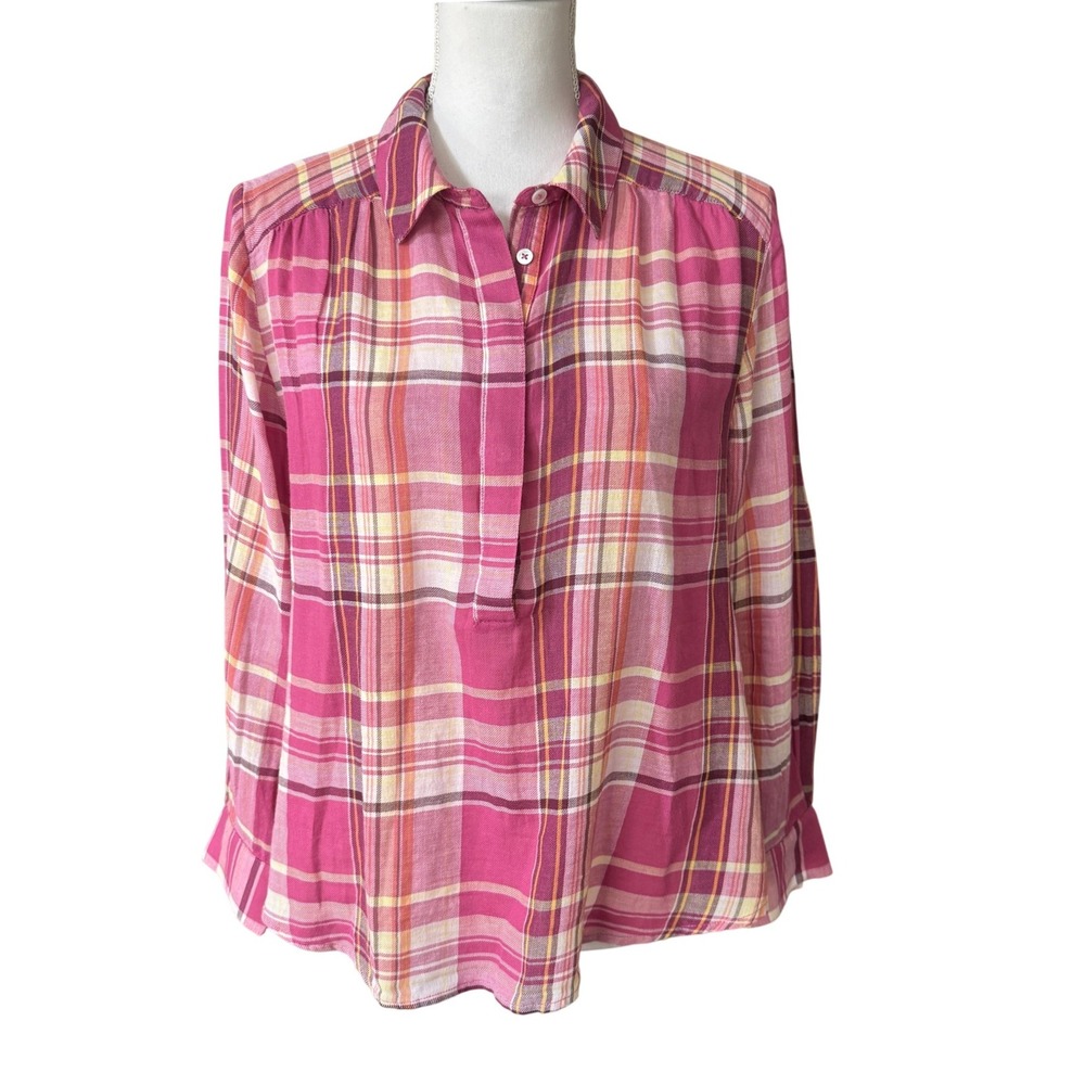 Sundance Women's Pink Plaid Cotton Popover Long Sleeve 100% Cotton Petite Medium